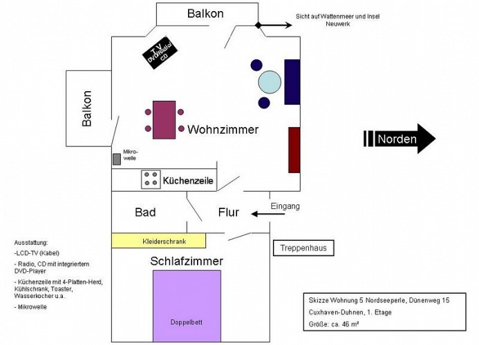 Haus Nordseeperle Whg. 5, Möwennest, Dünenweg 15, Cuxhaven-Duhnen, Seesicht